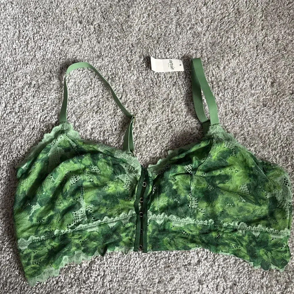 Aerie Real Good Bra Green Lace Unpadded Size XL